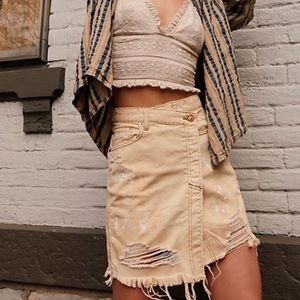 We the Free Parker Wrap Mini Skirt size 29 Butter Cream RAW HEM DISTRESSED